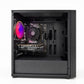 Open computer case revealing internal components with a focus on the GPU, on a white background.