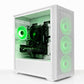 White computer case with green lighting on a white background